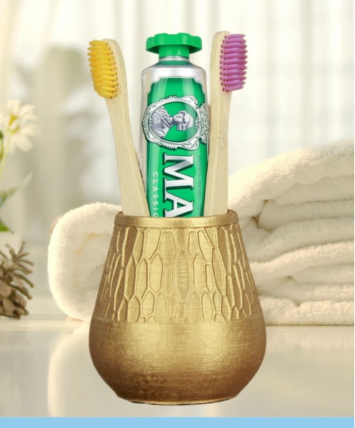 Diş Fırçalığı Tezgah Üstü Altın Renk Diş Fırçası Standı Vazo Model
